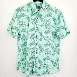 Cornerstone Men's Large BODEGA Green Hawaiian Print Button Front Cotton Shirt